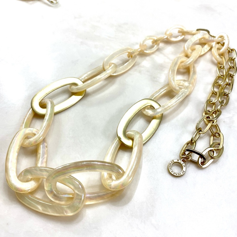 Ivory Pearlescent Link Necklace with Gold Chain Accents